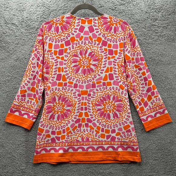 Barbara Gerwit Women's XL Colorful V-Neck Top Orange Pink Fun Bright Vacation - Picture 6 of 7